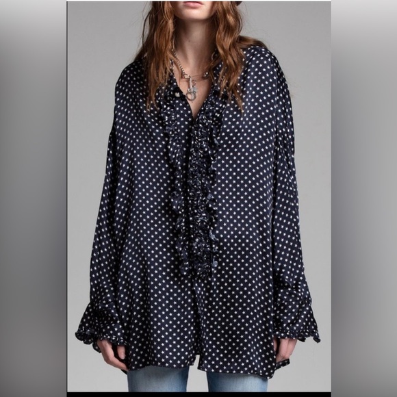 R13 Drop Neck Tuxedo Shirt in Navy Star Blue. Size XS. Oversized fit. - Picture 1 of 8